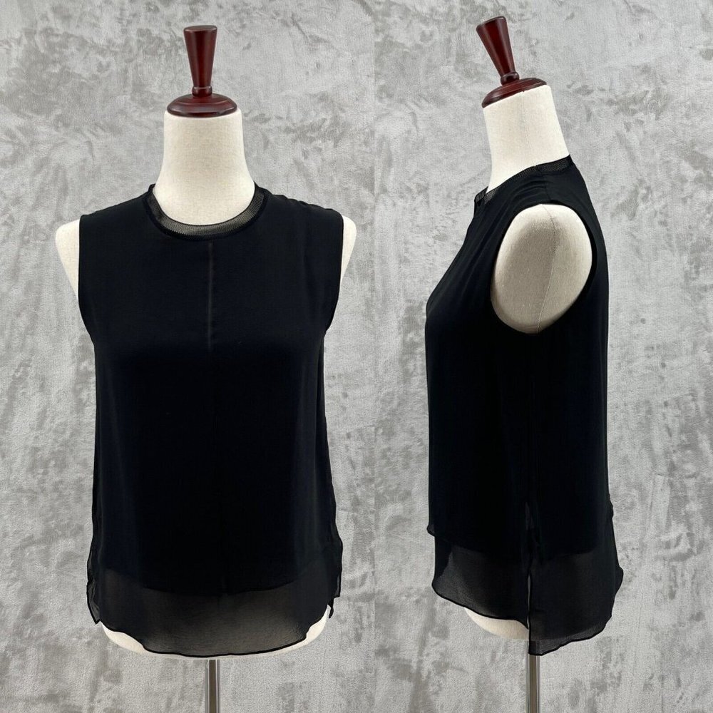 Vince 100% Silk Chiffon Sleeveless Sheer Blouse Tank Top Minimalist